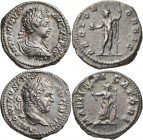Caracalla (196 - 198 - 217): als Augustus 198-217: Lot 2 Denare o.J. Portrait mit Lorbeerkranz nach Rechts, ANTONINVS PIVS AVG BRIT / Mars frontal ste...