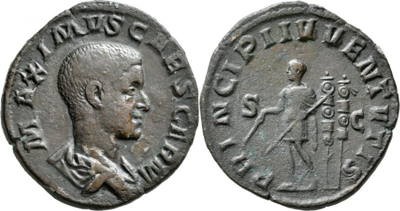 Maximus (235 - 238): Æ-Dupondius, 19,68 g, Kampmann 67.5, dunkelbraune Patina, s...