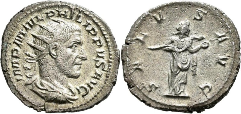 Philippus I. Arabs (244 - 249): AR Antoninian, 3,70 g. Drapierte Büste mit Strah...