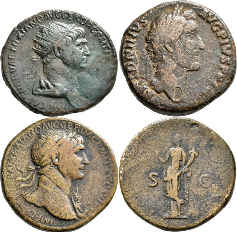 Antike: Römische Kaiserzeit: Lot 3 Stück, Trauanus 98-117: Dupondius, 13,17 g / ...