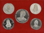 Äthiopien: Empire of Ethiopia: Proof Set (Ni) 4 x 5 Dollars und 1 x 10 Dollars 1972. Alle 5 Münzen im grünen Gesamtetui, ohne COA.
 [differenzbesteue...