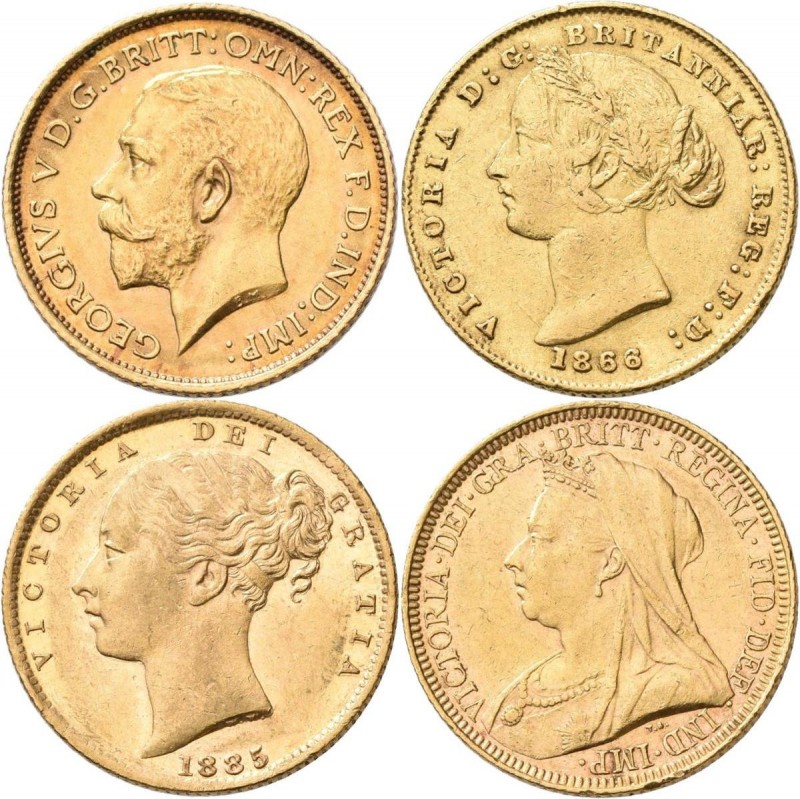 Australien: Lot 4 Goldmünzen: 1 x ½ Sovereign 1915 S, 3 x 1 Sovereign 1866, 1885...