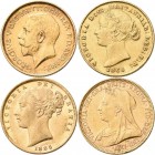 Australien: Lot 4 Goldmünzen: 1 x ½ Sovereign 1915 S, 3 x 1 Sovereign 1866, 1885 S, 1894 M. Alle Münzen aus 917/1000 Gold, überwiegend sehr schön.
 [...
