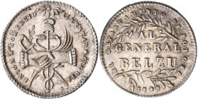 Bolivien: Medaille 1849 zu 1 Sol: Handschlag vor Merkurstab, Degen, Palmzweig und Freiheitsmütze UNION COMERCIO LIBERTAD GLORIA // Al General Belzu 18...