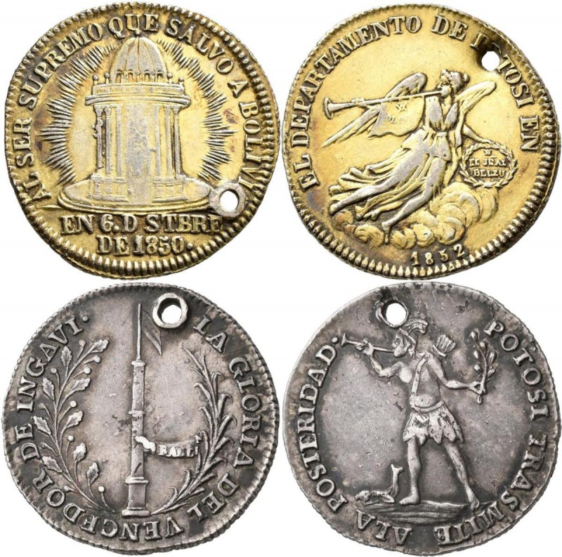 Bolivien: Lot 4 Stück, 2 Soles 1852, Potosi, 26,37 mm, 7,1 g / 1 Sol 1852, Potos...