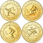 China - Volksrepublik: Olympische Winterspiele Lake Placid 1980: Set 4 x 1 Yuan Messingmünzen 1980, in Originalkapseln. KM# 19, 20, 21, 22. Polierte P...