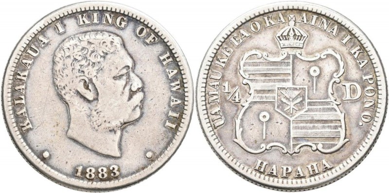 Hawaii: Hawaii: 1/4 Dollar 1883, KM# 5, Hapaha, sehr schön.
 [zzgl. 19 % MwSt.]...
