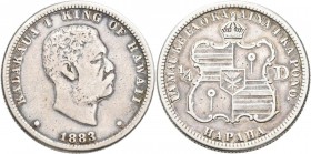 Hawaii: Hawaii: 1/4 Dollar 1883, KM# 5, Hapaha, sehr schön.
 [zzgl. 19 % MwSt.]