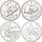 Japan: Olympische Winterspiele Nagano 1998: Set 3 x 500 Yen CN Münzen plus 3 x 5.000 Yen Silber Münzen 1997-1998, in Originalkapseln, mit Zertifikat. ...