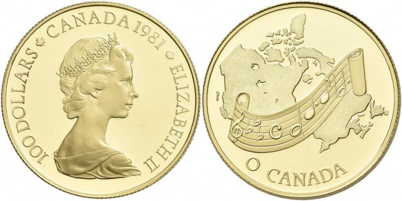 Kanada: Elizabeth II. 1952-,: 100 Dollars 1981, O Canada / Nationalhymne. KM# 13...