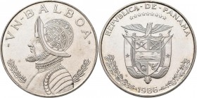 Panama: Un Balboa 1986 Probe / Pattern struck in Kupfer-Nickel. KM# Pn5, Type II. 22,52 g. Auflage nur 10 Stück !!
 [differenzbesteuert]