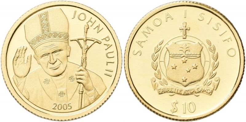 Samoa: Samoa i Sisifo: 10 Dollars 2005, Papst Johannes Paul II. KM# 142. 1/25 OZ...