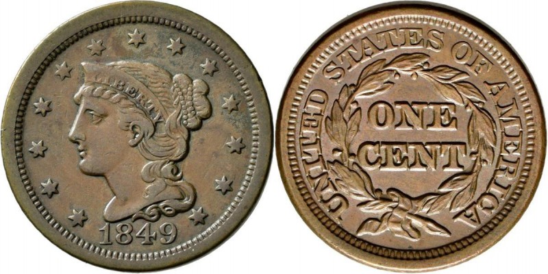 Vereinigte Staaten von Amerika: 1849 Large Cent N29 VF40. Newcomn N29 variety, s...