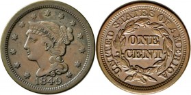 Vereinigte Staaten von Amerika: 1849 Large Cent N29 VF40. Newcomn N29 variety, scarce in decent condition, R4 at this level.
 [zzgl. 7 % Importspesen...