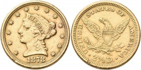 Vereinigte Staaten von Amerika: 2½ Dollars 1878 Coronet Head, KM# 72, Friedberg 114. 4,16 g, 900/1000 Gold. Kratzer, Randfehler/Prüfspur, sehr schön....