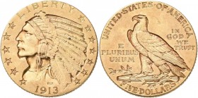 Vereinigte Staaten von Amerika: 5 Dollars 1913 (Half Eagle - Indian Head), KM# 129, Friedberg 151. 8,36 g, 900/1000 Gold. Kratzer, sehr schön.
 [zzgl...