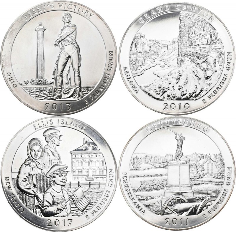 Vereinigte Staaten von Amerika: Lot 4 x 1/4 Dollar als 5 OZ Silbermünze aus der ...