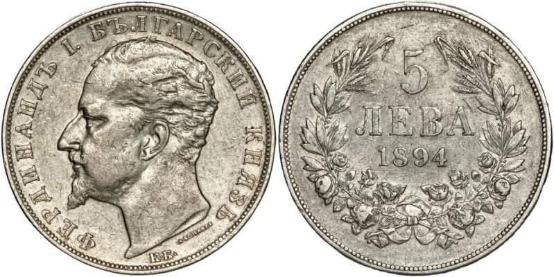 Bulgarien: Ferdinand I. 1887-1918: 5 Leva 1894 in 900er Silber, KM# 18, in sehr ...