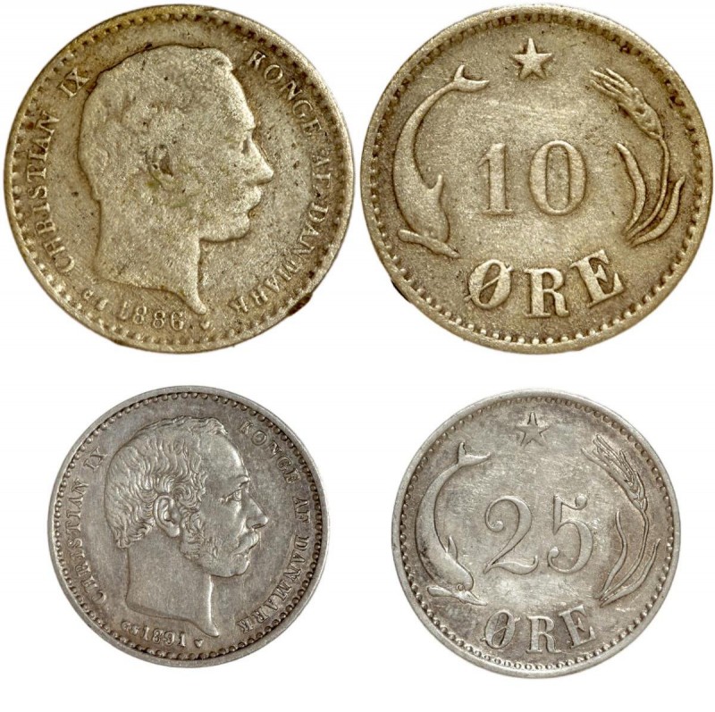 Dänemark: Christian IX. 1863-1906: Lot 2 Münzen: 10 Öre von 1886 in schöner bis ...