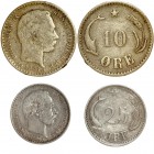 Dänemark: Christian IX. 1863-1906: Lot 2 Münzen: 10 Öre von 1886 in schöner bis sehr schöner Erhaltung und 25 Öre von 1891 in sehr schöner Erhaltung....