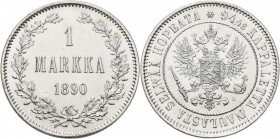Finnland: Unter russischen Herrschaft, Alexander III. 1881-1894: 1 Markka 1890. KM# 3.2. 5,06 g. Raue Oberfläche, Stempelbruch. Fast stempelglanz.
 [...