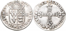 Frankreich: Henry IV. (IIII.) 1589-1610: 1/4 ECU 1609 (Quart D'Ecu). KM# 1.1., Duplessy 1240. 9,40 g. Legende: HENRICVS IIII D G FRANC ET NAV REX BD /...