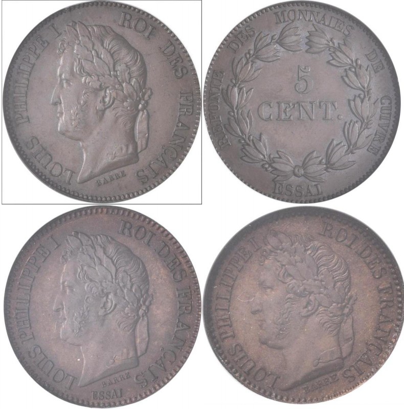 Frankreich: Louis Philippe I. 1830-1848: Lot 3 Proben / ESSAI: 5 Centimes o. J. ...