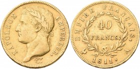 Frankreich: Napoleon I. 1804-1814: 40 Francs 1811 A, KM# 696.1, Friedberg 505. 12,81 g, 900/1000 Gold. Schön-sehr schön.
 [zzgl. 0 % MwSt.]