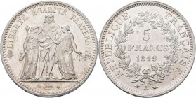 Frankreich: 2. Republik 1848-1852: 5 Francs 1849 A, KM# 856.1, Gadoury 683, kleine Kratzer, fast vorzüglich.
[differenzbesteuert]