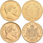 Frankreich: Napoleon III. 1852-1870: Lot 7 Goldmünzen: 2 x 5 Francs 1858 A, 1860 A, 1 x 10 Francs 1959 BB, 4 x 20 Francs 1854 A, 1856 A, 1864 A, 1868 ...