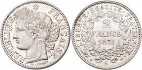 Frankreich: 3. Republik 1870-1940: 2 Francs 1871 A, KM# 817.1 Gadoury 530, vorzüglich.
 [differenzbesteuert]