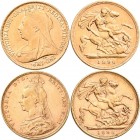 Großbritannien: Victoria 1837-1901: Lot 2 Goldmünzen: ½ Sovereign 1896 + 1 Sovereign 1892. Beide Münzen aus 917/1000 Gold, sehr schön.
 [zzgl. 0 % Mw...