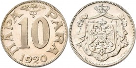 Jugoslawien: Alexander I. 1921-1934: 10 Para 1920 PROBE in Neusilber statt Zink. 4,22 g. Polierte Platte.
 [differenzbesteuert]