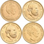 Niederlande: Lot 4 Goldmünzen: 10 Gulden 1876 (2x), 1917 und 1932. Jede Münze wiegt 6,72 g und ist aus 900/1000 Gold. Überwiegend vorzüglich.
 [zzgl....