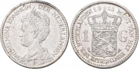 Niederlande: Wilhelmina 1890-1948: 1 Gulden 1911, seltener Jahrgang, KM# 148, Kratzer, sehr schön.
 [zzgl. 19 % MwSt.]