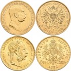 Österreich: Lot 6 Goldmünzen: 3 x 10 Kronen 1897, 1908, 1911, 2 x 20 Kronen 1903, 1915, 1 x 8 Florin 20 Fr. 1892 (NP).
 [zzgl. 0 % MwSt.]