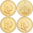 Österreich: Franz Joseph I. 1848-1916: Lot 5 Goldmünzen: 5 x 100 Kronen 1915 (NP), KM# 2819, Friedberg 507R, Frühwald 1923. Je 33,84 g, 900/1000 Gold....