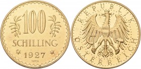 Österreich: 1. Republik bis 1945: 100 Schilling 1927, Edelweiss, KM# 2842, Friedberg 520, Herinek 6. 23,52 g, 900/1000 Gold, feine Kratzer, sehr schön...