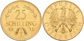 Österreich: 1. Republik bis 1945: 25 Schilling 1931, Edelweiss, KM# 2841, Friedberg 521, Herinek 20. 5,8 g, 900/1000 Gold, feine Kratzer, sehr schön....
