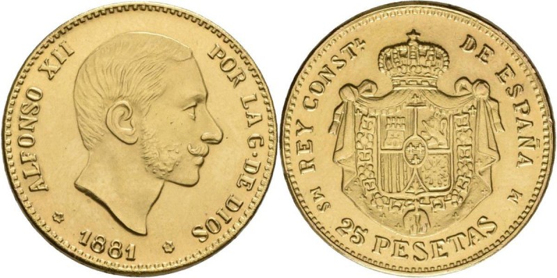 Spanien: Alfonso XII. 1874-1885: 25 Pesetas 1881, Gold 900/1000, 8,09 g, Friedbe...