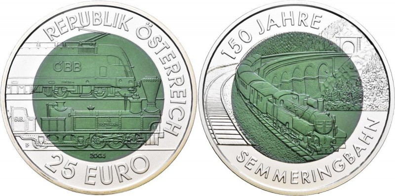 Österreich: 25 Euro 2004 150 Jahre Semmeringbahn. Silber-Niob-Legierung. KM# 310...