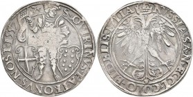 Altdeutschland und RDR bis 1800: Neuss: Reichstaler 1557, auch als Quirinustaler bekannt. Quirinus mit Harnisch und Fahne zwischen zwei Schildern, S Q...