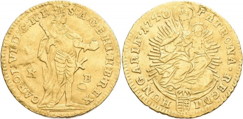 Haus Habsburg: Karl V. 1711-1740: Dukat 1740 KB, Kremnitz, Herinek 167, Friedber...