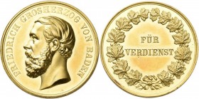 Baden: Friedrich I. 1852-1907: Goldene Verdienstmedaille 2. Klasse o. J. (verliehen 1882-1908), unsigniert, nach den Stempeln von C. Schnitzspahn. Büs...