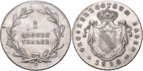 Baden: Karl Ludwig Friedrich 1811-1818: Kronentaler 1818 D, AKS 25, Jaeger 21, kleine Kratzer, sehr schön-vorzüglich.
 [differenzbesteuert]