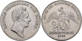 Baden: Karl Leopold Friedrich 1830-1852: Kronentaler 1836, SEGEN DES BADISCHEN BERGBAUES, AKS 85, Jaeger 50, Davenport 522, kleine Kratzer, sehr schön...