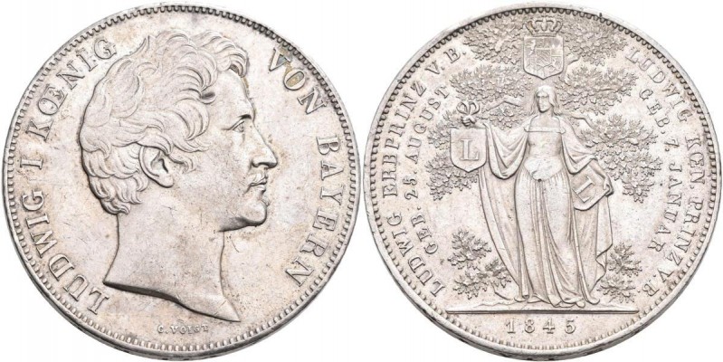 Bayern: Ludwig I. 1825-1848: Geschichtsdoppeltaler 1845, AKS 108, Jaeger 76, kle...