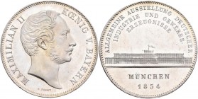 Bayern: Maximilian II. Joseph 1848-1864: Geschichtsdoppeltaler 1854, Ausstellung im Glaspalast München, AKS 166, Jaeger 89, feine Kratzer, vorzüglich ...