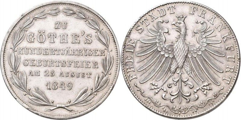 Frankfurt am Main: Freie Stadt: Doppelgulden 1849 (Zwey Gulden), Goethe's 100. G...