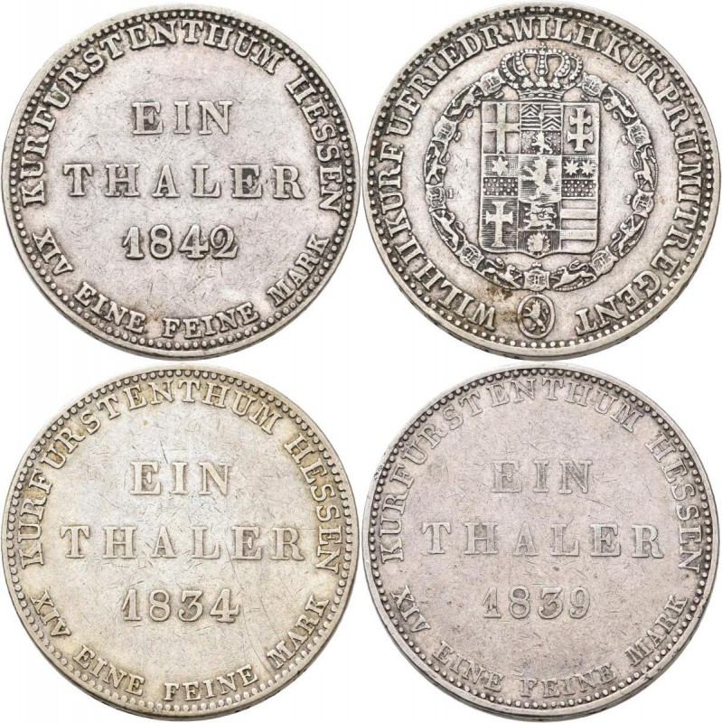 Hessen-Kassel: Wilhelm II. 1831-1847: Lot 3 Stück, Taler 1834, 1839, 1842, AKS 4...